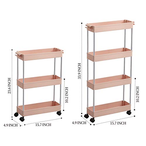 DILUOOU 4 Tier Slim Storage Cart, Mobile Shelving Unit Organizer Slide Out Rolling Storage Racks with Wheels, for Kitchen Bathroom Laundry Room Narrow Places