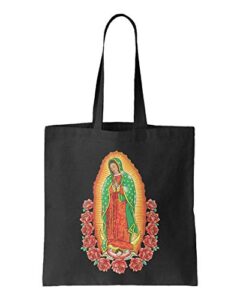 our lady of guadalupe - virgin mary religious reusable grocery tote bag (black)