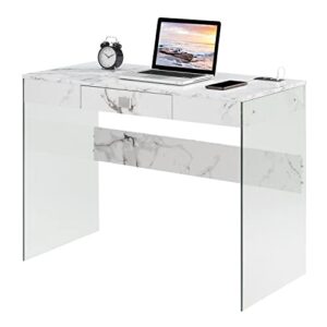 Convenience Concepts SoHo Glass Desk with Charging Station, 42", Faux White Marble