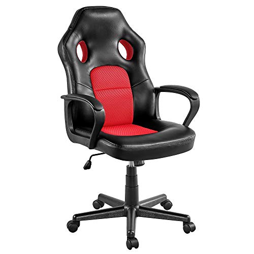 Topeakmart Home Office Desk Chairs High Back Leather Racing Chair Height Adjustable Executive Task Chair Rolling Chair Red