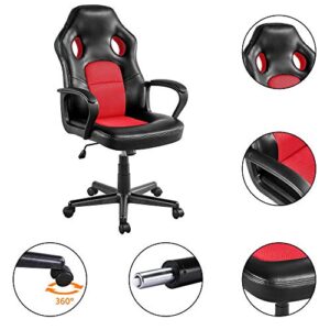 Topeakmart Home Office Desk Chairs High Back Leather Racing Chair Height Adjustable Executive Task Chair Rolling Chair Red