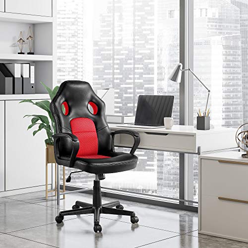 Topeakmart Home Office Desk Chairs High Back Leather Racing Chair Height Adjustable Executive Task Chair Rolling Chair Red