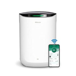 filtrete smart air purifier & air quality monitor medium rooms, up to 150 sqft, alexa enabled, wi-fi simple setup, true hepa filter for allergens, dust, bacteria, & viruses, alexa smart reorders