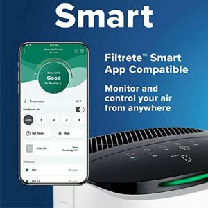 Filtrete Smart Air Purifier & Air Quality Monitor Medium Rooms, up to 150 sqft, Alexa enabled, Wi-Fi Simple Setup, True HEPA Filter for Allergens, Dust, Bacteria, & Viruses, Alexa smart reorders