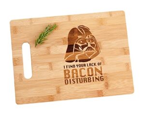 darth vader i find your lack of bacon disturbing engraved bamboo wood cutting board with handle charcuterie cheese star wars gift 8.5 x 11"