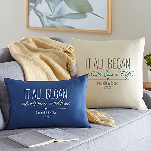 Let's Make Memories Personalized Throw Pillow - Where It All Began Quote - Customize for Couples - Custom Pillow - Natural - 12X18