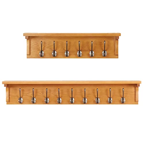 vidaXL Coat Rack Solid Oak Wood Stand Wall Mounted Hook Hanger 23.6"/35.4"