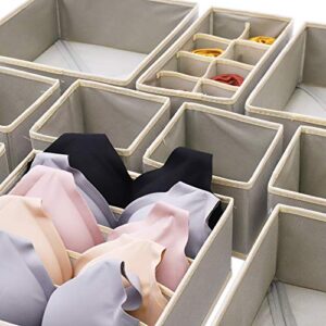 DIOMMELL Set of 21 Foldable Cloth Storage Box Closet Dresser Drawer Organizer Fabric Baskets Bins Containers Divider for Baby Clothes Underwear Bras Socks Lingerie Clothing,Grey 11-4249