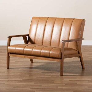 Baxton Studio Nikko Loveseats, Tan/Walnut Brown