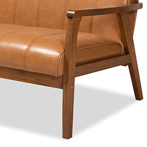 Baxton Studio Nikko Loveseats, Tan/Walnut Brown