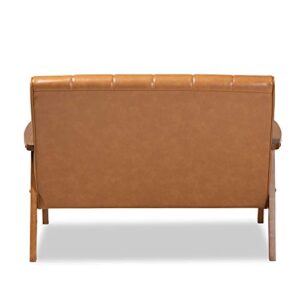 Baxton Studio Nikko Loveseats, Tan/Walnut Brown