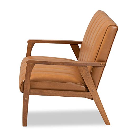 Baxton Studio Nikko Loveseats, Tan/Walnut Brown