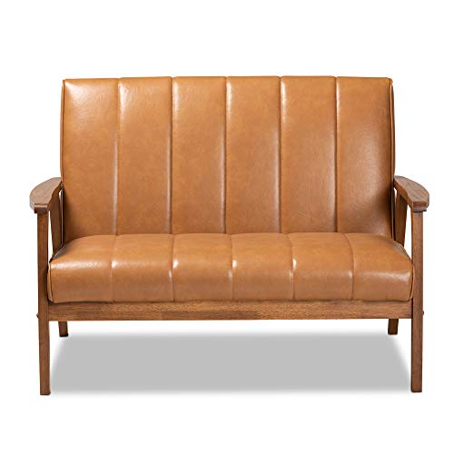 Baxton Studio Nikko Loveseats, Tan/Walnut Brown