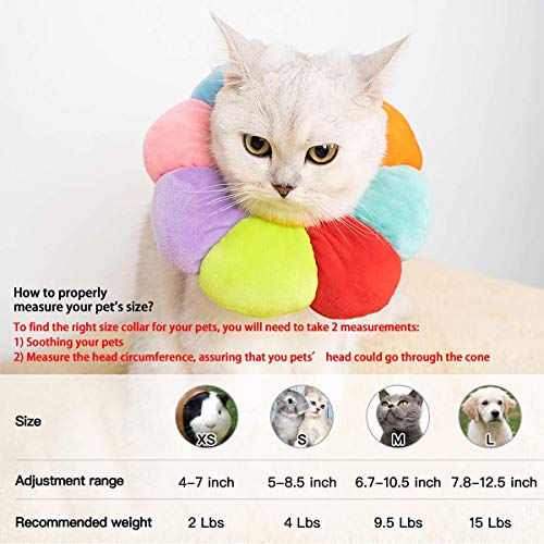 KUDES Cat Small Dog Recovery Collar, Cute Neck Cone After Surgery, Adjustable Pet E Collar, Wound Healing Protective Cone Surgery Recovery Elizabethan Collars for Small Pet (S(Within 4lb), Colorful)