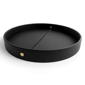 Selaos Decorative Round Serving Tray - Black and Gold Tray | Decorative Trays for Coffee Table | Serving Tray for Ottoman | Black Serving Tray | Ottoman Tray for Living Room | Serving Tray Round