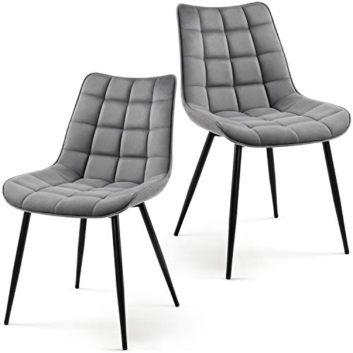 Topeakmart Dining Chairs Armless Fabric Chairs Modern Style Furniture Chairs with Soft Cushion and Metal Legs for Dining Room, Kitchen, Living Room, Hotel, Set of 2, Gray