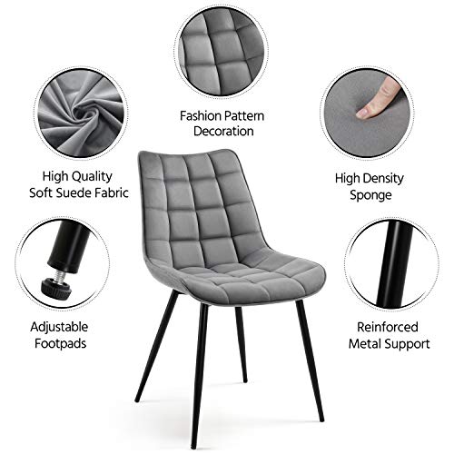 Topeakmart Dining Chairs Armless Fabric Chairs Modern Style Furniture Chairs with Soft Cushion and Metal Legs for Dining Room, Kitchen, Living Room, Hotel, Set of 2, Gray