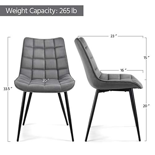 Topeakmart Dining Chairs Armless Fabric Chairs Modern Style Furniture Chairs with Soft Cushion and Metal Legs for Dining Room, Kitchen, Living Room, Hotel, Set of 2, Gray