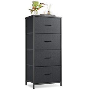 cubiker dresser storage tower, 4 drawers fabric organizer unit for bedroom hallway entryway closets, 16" small dresser clothes storage with sturdy steel frame wood top, black grey