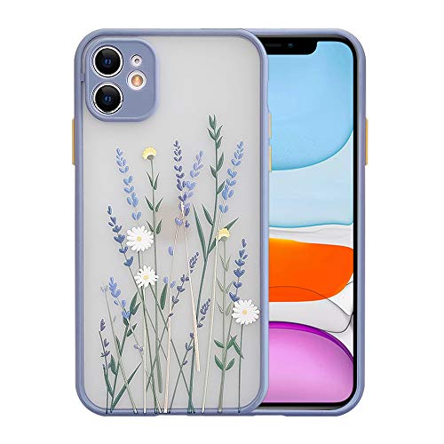 Ownest Compatible for iPhone 12 Mini Case 5.4 Inch for Clear Flowers Pattern Frosted PC Back 3D Floral Girls Woman and Soft TPU Shockproof Protective Silicone Slim Case for iPhone 12 Mini-Purple