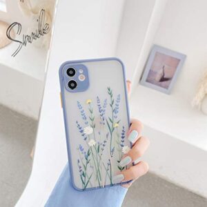 Ownest Compatible for iPhone 12 Mini Case 5.4 Inch for Clear Flowers Pattern Frosted PC Back 3D Floral Girls Woman and Soft TPU Shockproof Protective Silicone Slim Case for iPhone 12 Mini-Purple