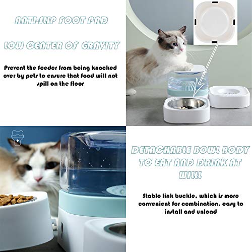 PetEiZi 2 in 1 Pet Automatic 1.8L Large Unplugged Dog Water Dispenser Cat Food Feeder Bowls Detachable No-Spill for Kitten, Small Puppy Dogs - Green