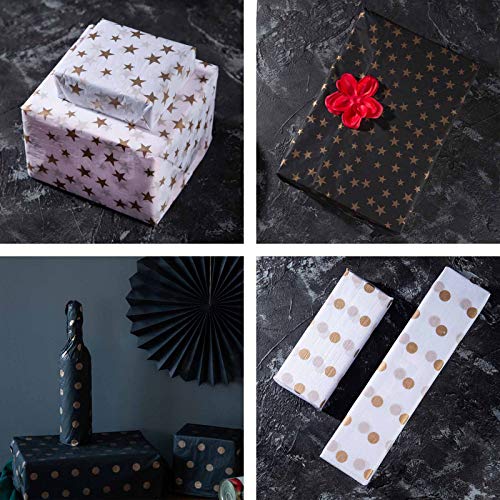 AimtoHome Gold Star White Tissue Paper Gift Wrapping Paper for DIY Crafts, Pack Bags, 50 Sheets