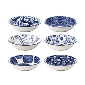 selamica ceramic dipping bowls, 2.5oz mini bowls soy sauce dish, dip bowls, appetizer side dishes for sushi,sauce, party, pinch bowls pack of 6 (vintage blue)