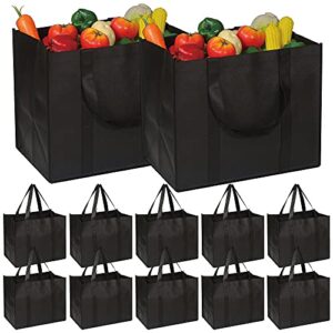diommell 12 pack reusable grocery bags large foldable heavy duty shopping tote produce bag with reinforced handles for groceries clothes vegetables fruit, black