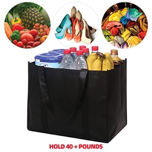 DIOMMELL 12 Pack Reusable Grocery Bags Large Foldable Heavy Duty Shopping Tote Produce Bag with Reinforced Handles for Groceries Clothes Vegetables Fruit, Black