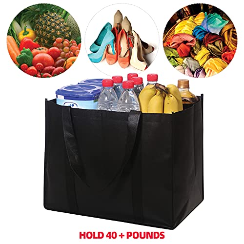 DIOMMELL 12 Pack Reusable Grocery Bags Large Foldable Heavy Duty Shopping Tote Produce Bag with Reinforced Handles for Groceries Clothes Vegetables Fruit, Black