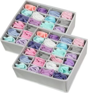 simple houseware 2 pack closet socks organizer, 24 cell drawer divider, grey