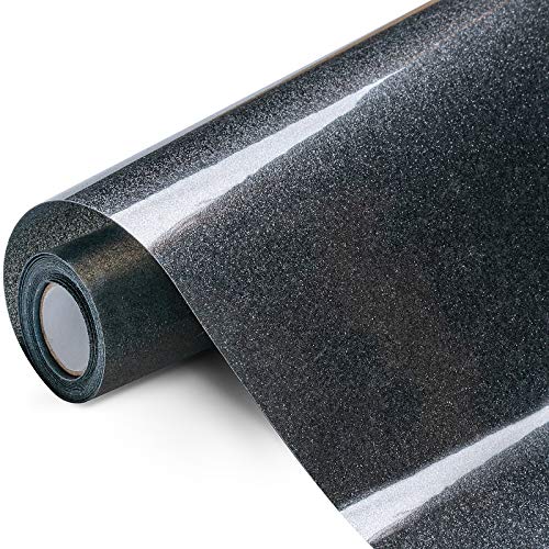 Black Glitter HTV Heat Transfer Vinyl Roll - 12in x 10ft Iron on Vinyl for Shirts Gifts