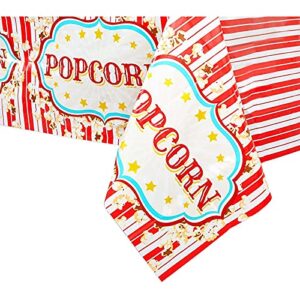 BLUE PANDA Popcorn Tablecloths for Movie Night, Carnival Party Supplies (54 x 108 in, 3 Pack)