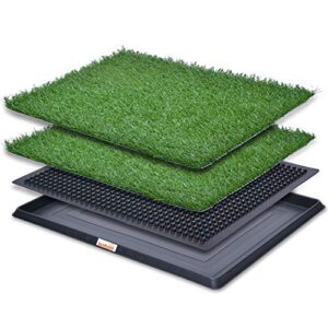 loobani dog grass pad with tray large, indoor dog potties for apartment and patio training, with 2 packs dog grass pee pads for replacement(16" x 20")
