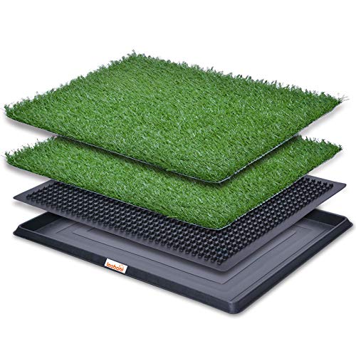 LOOBANI Dog Grass Pad with Tray Large, Indoor Dog Potties for Apartment and Patio Training, with 2 Packs Dog Grass Pee Pads for Replacement(16" x 20")