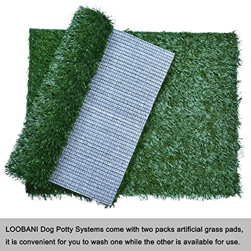 LOOBANI Dog Grass Pad with Tray Large, Indoor Dog Potties for Apartment and Patio Training, with 2 Packs Dog Grass Pee Pads for Replacement(16" x 20")