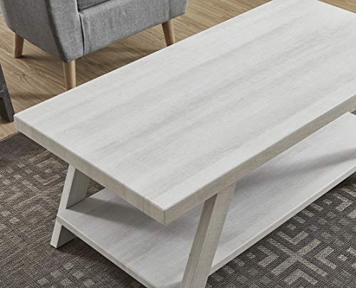 Roundhill Furniture Athens Contemporary Wood Shelf Coffee Table, White