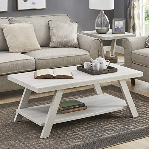 Roundhill Furniture Athens Contemporary Wood Shelf Coffee Table, White