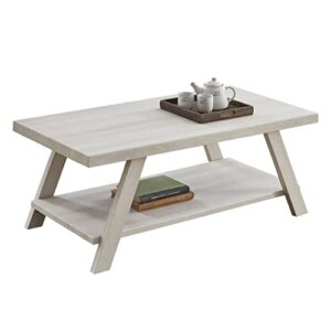 Roundhill Furniture Athens Contemporary Wood Shelf Coffee Table, White