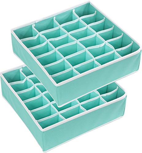 Simple Houseware 2 Pack Closet Socks Organizer, 24 Cell Drawer Divider, Turquoise