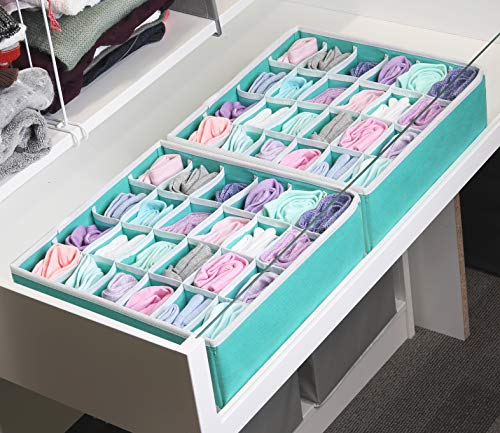 Simple Houseware 2 Pack Closet Socks Organizer, 24 Cell Drawer Divider, Turquoise