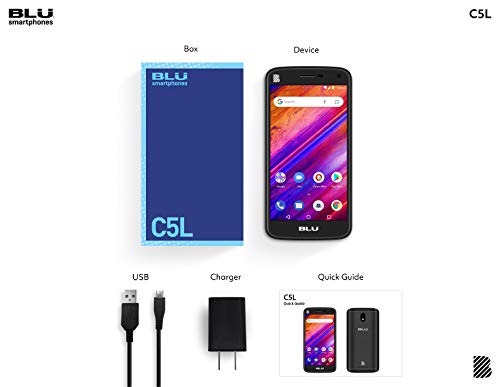 BLU C5L Android Cell Phone 5'' 16GB Memory Factory Unlocked 5.0'' Display -Black