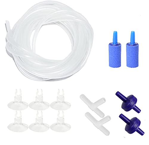 AQUANEAT Aquarium Airline Tubing, Standard 3/16" Tubing, Air Pump Accessories,with Air Stones, Air Pump Valves, Suction Cups and Connectors (Clear, 14Feet)