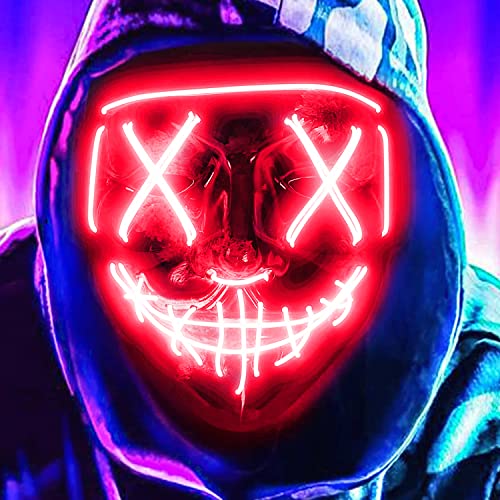 Halloween Mask LED Halloween Costume LED Glow Scary Light Up Masks for Festival Party Carnival Costume Christmas Cosplay Glow in Dark Gift rad (Red)