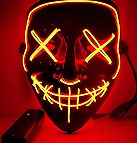 Halloween Mask LED Halloween Costume LED Glow Scary Light Up Masks for Festival Party Carnival Costume Christmas Cosplay Glow in Dark Gift rad (Red)