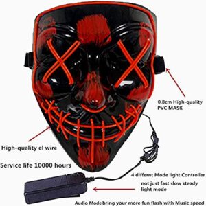 Halloween Mask LED Halloween Costume LED Glow Scary Light Up Masks for Festival Party Carnival Costume Christmas Cosplay Glow in Dark Gift rad (Red)