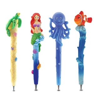 Planet Pens Bundle of Sea Turtle, Mermaid, Octopus, & Clown Fish Novelty Pens - Ballpoint Pens Colorful Sea Life Writing Pens Instrument For School and Office - 4 Pack