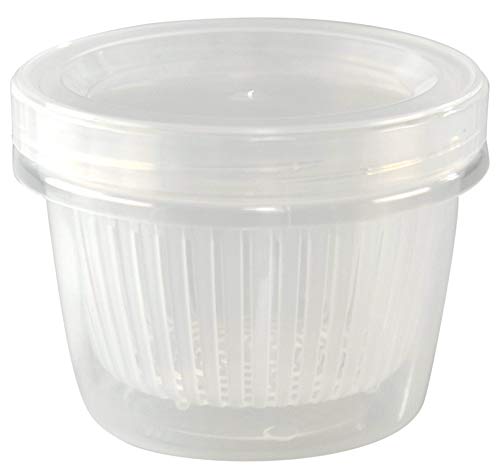 HOME-X Clear Plastic Storage Container with Removable Strainer and Lid, Small Food Storage Container, 1-Cup Capacity, 4 ½” L x 3 ½” W x 3 ¼” H, Opaque