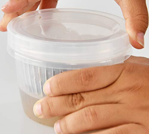 HOME-X Clear Plastic Storage Container with Removable Strainer and Lid, Small Food Storage Container, 1-Cup Capacity, 4 ½” L x 3 ½” W x 3 ¼” H, Opaque